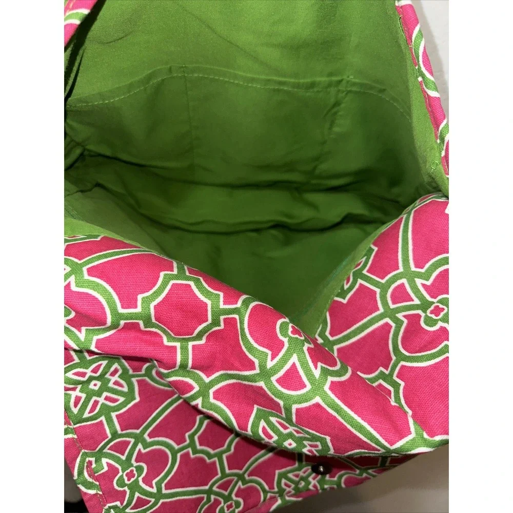 Buckhead Betties Pink Green Geometric Canvas Messenger Crossbody Bag NWT